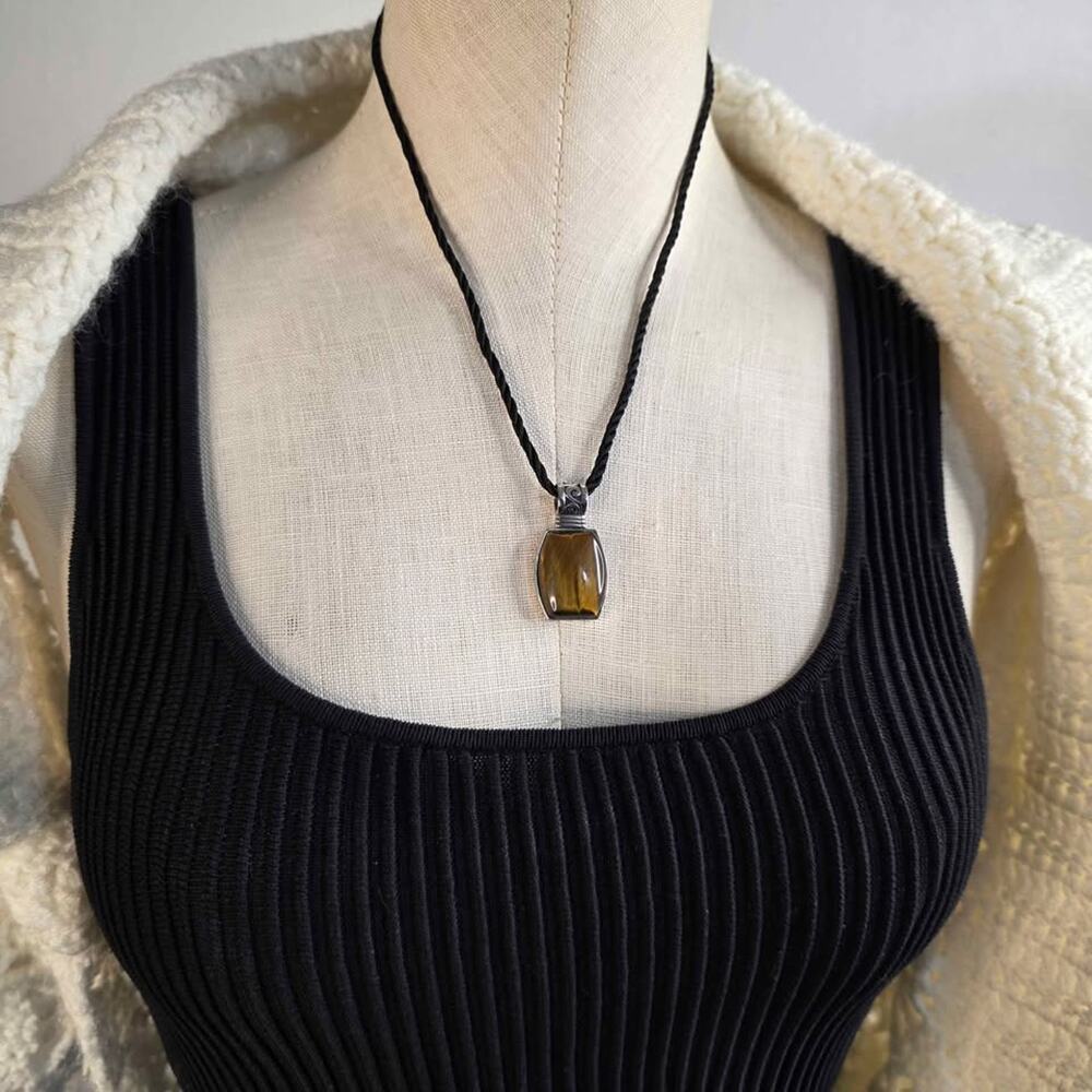 Lia Sophia Tiger Eye Style Pendant Necklace  Boho Cord Necklace